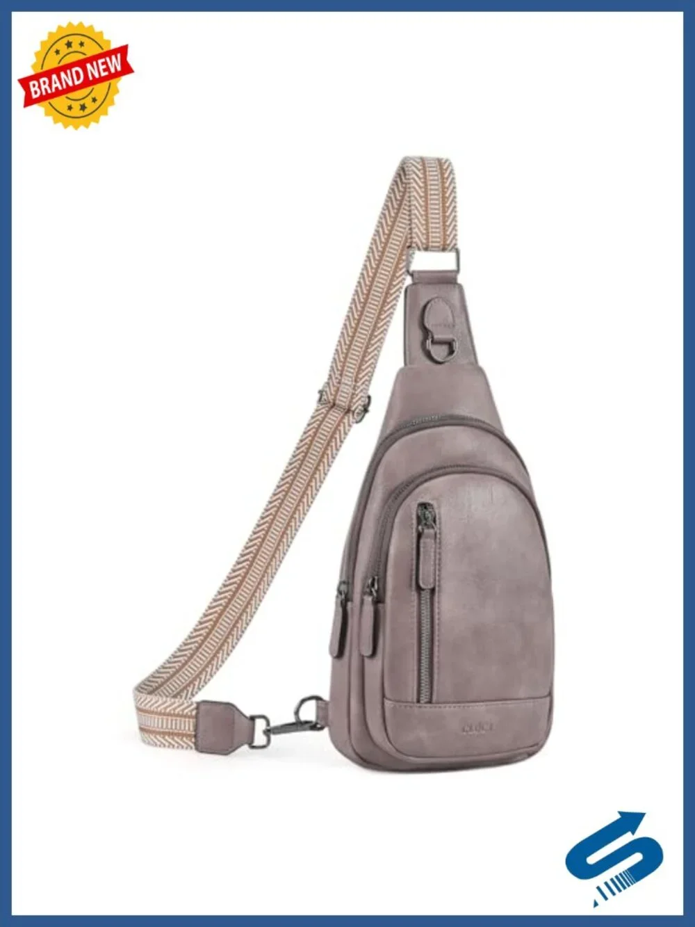 Faux Leather Sling Backpack Crossbody Bag for Women Men, Adjustable Strap,